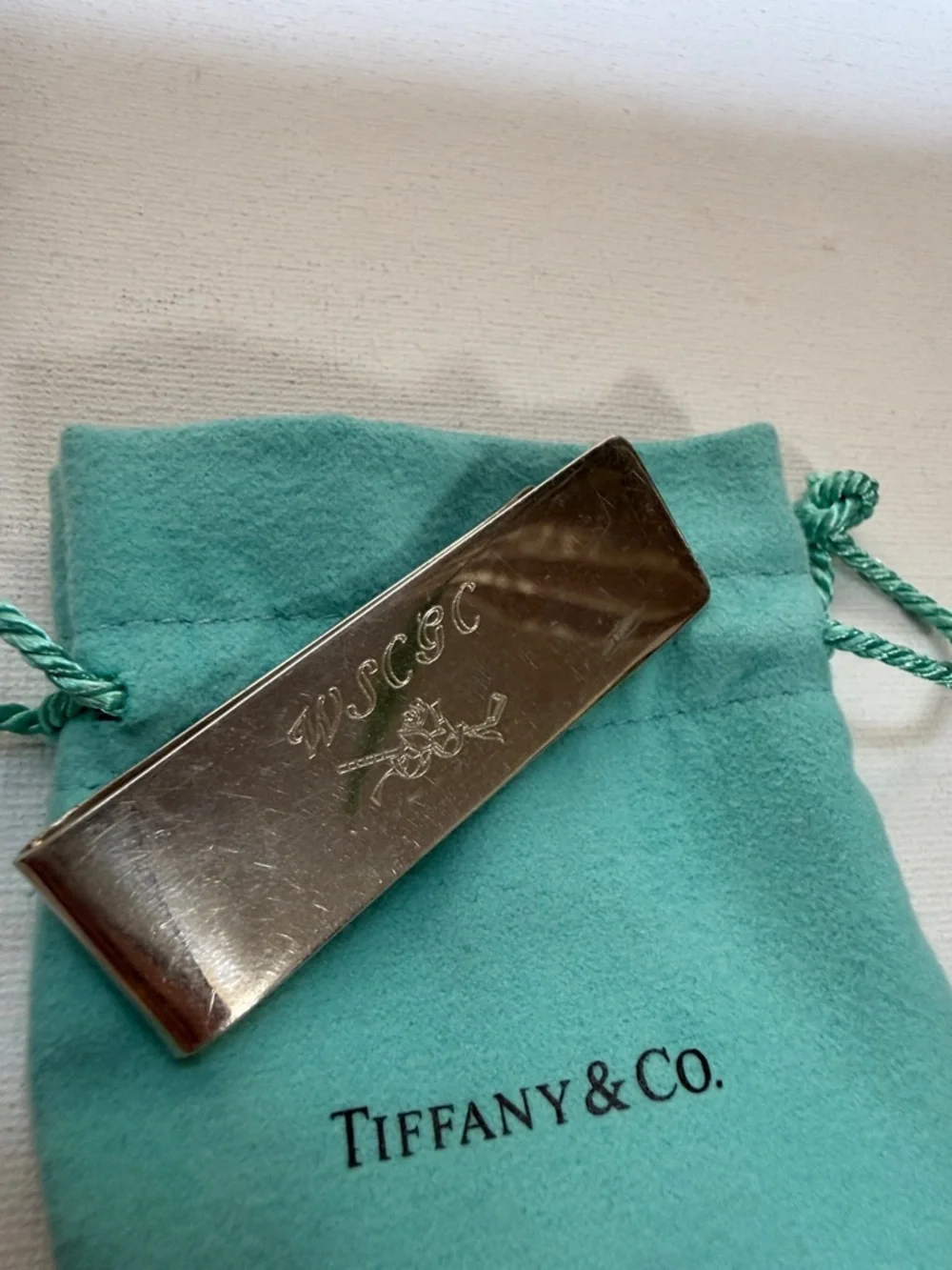 Tiffany & Co. Sterling Silver 925 Money Clip w/Pouch engraved WSCGC
